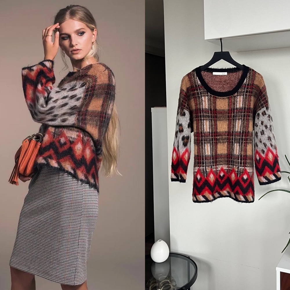80s OUI Check Textured Knit Vintage Whimsigoth Patterned Sweater Fall Size 6